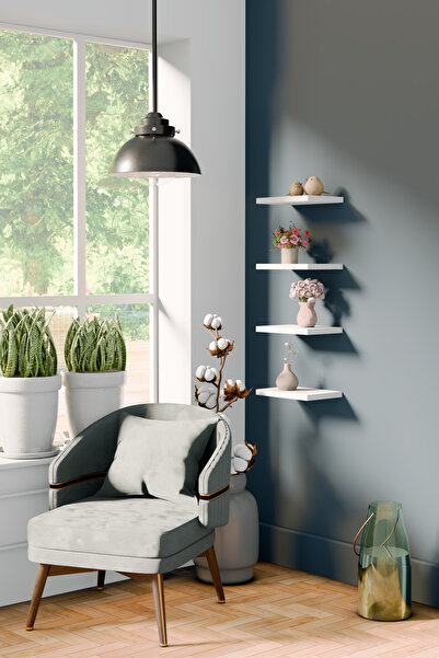 yankı-byeg 20 Cm 4lü Mat Beyaz Mdf Uçan Mini Duvar Rafı Gizli Bağlantı Çiçeklik