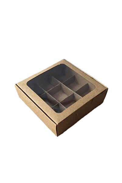 Eminonutoptanci Asetat Pencereli Karton Kutu 15x15x5 CM 9 Bölmeli Kutu (10 Adet) Kraft