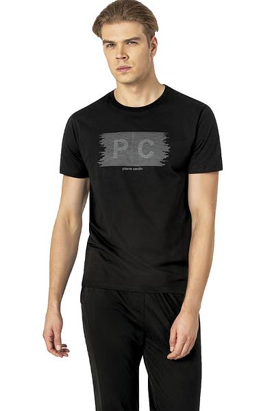 Pierre Cardin PC Letter Printed 100% Cotton, Crew Neck, Short Sleeve, Χτενισμένο βαμβακερό ανδρικό κοστούμι πιτζάμες, πιτζάμες στο κάτω μέρος
