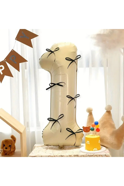 Çemrek Süs Parti بالون رقمي كريمي بفيونكة سوداء مقاس 100 سم