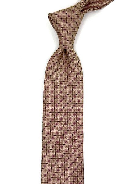 Kravatkolik Gold Color Square Pattern Slim Tie Sk7983