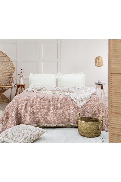 Meet MyNatural 100% Cotton Muslin Bedspread Double Sided Sofa Cover Double Pillowcase Set 230X240