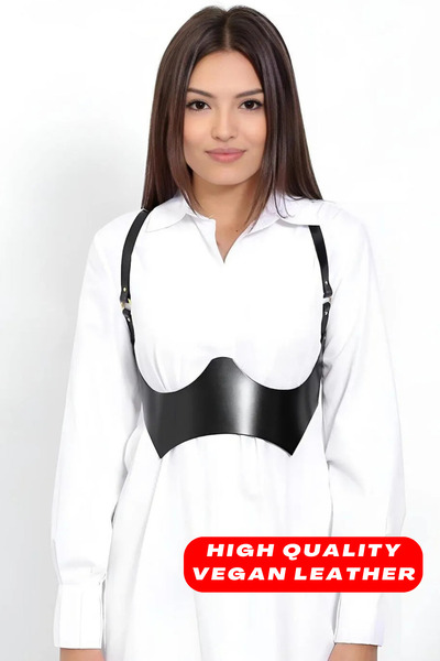 Angels Passion Чорний жіночий ремінь з плечовими ременями та пряжкою, вегансь...