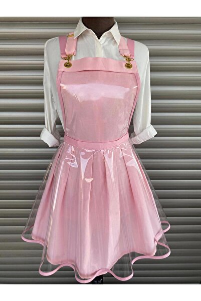 Queen of Aprons BOYAMA ATÖLYE BARİSTA KUAFÖR GÜZELLİK SALONU PEMBE ŞEFFAF KORUMALI ÖNLÜK