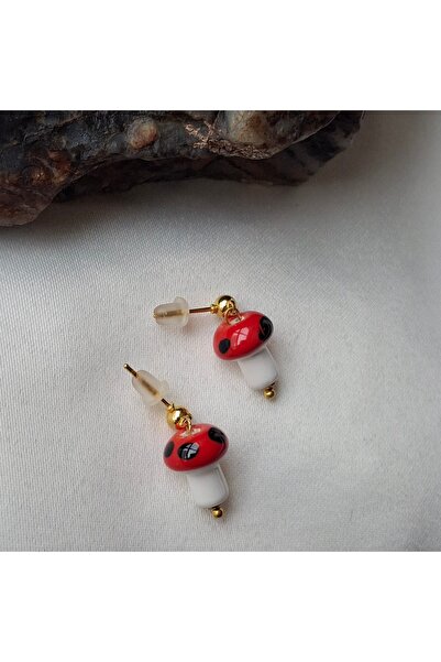 azra takı tasarım Women's Red Mushroom Earrings