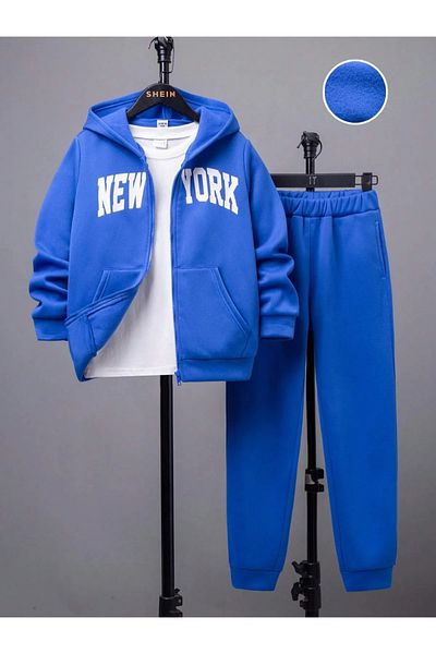 npLStore Set pentru copii cu imprimeu NY - Set de 3 jachete, tricou și pantaloni de trening