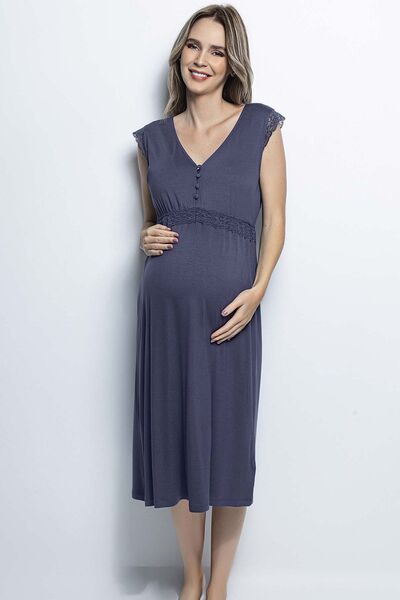 MONAMİSE 18448 Trudnička noćna haljina - tamnoplava