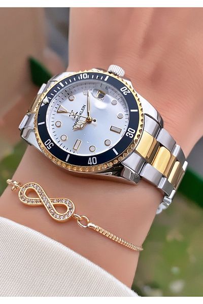 Daniel Klein Brand Yellow Silver Color Women's Wristwatch - Bracelet Gift
