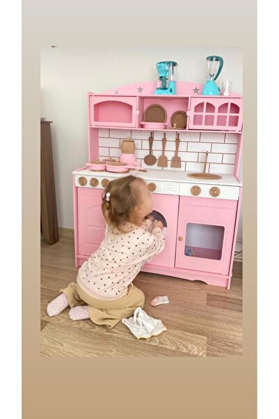 Özka Hobi Ahşap özka hobi pembe tencere ve tava setli mutfak seti