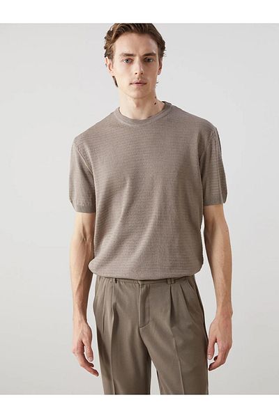 LC Waikiki LCW Vision Beige Rundhalsausschnitt Kurzarm Herren Trikot Pullover
