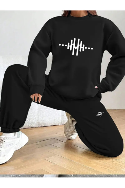 Nebulaa Tekstil NEBULAA Γυναικείο Σετ Φούτερ και Παντελόνι με Γεωμετρικά Σχέδια