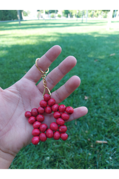 SEVİMLİ TASARİMLAR 10 mm - Natural Wood Colored Star Keychain