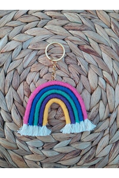 SEVİMLİ TASARİMLAR Gift Rainbow Macrame Keychain-Pink-1 Piece