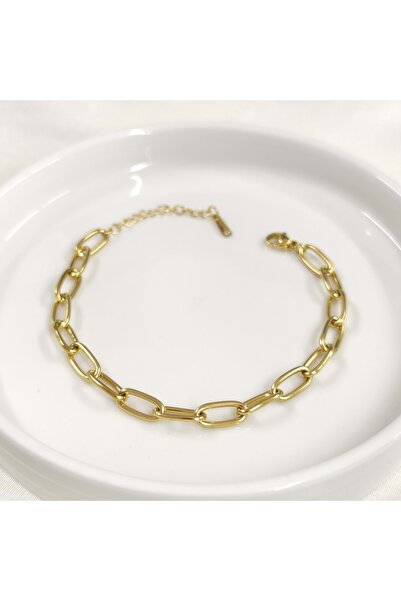 Güler Yüzlü Silver Gold Yellow Paperclip Steel Bracelet - 18 cm + 4 cm