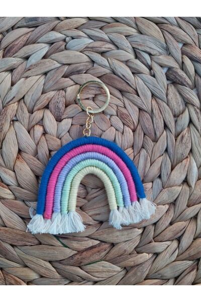 SEVİMLİ TASARİMLAR Gift Rainbow Macrame Keychain-Blue-1 Piece