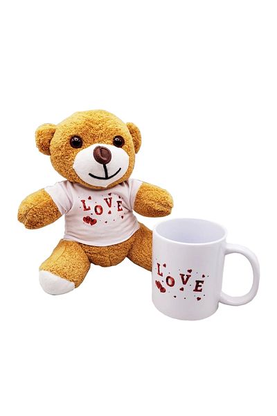 ÇERÇİCİ Love Printed Brown Teddy Bear and Mug Set