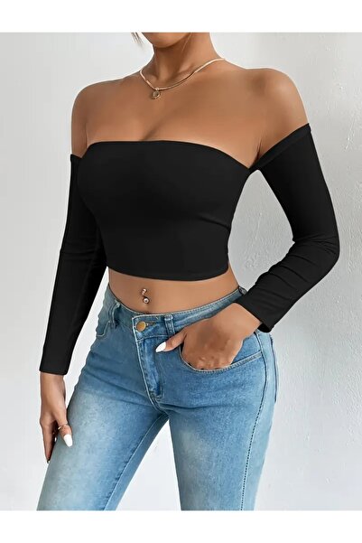 Olyssia Bluză crop elastică fără bretele Madonna mulat pentru femei