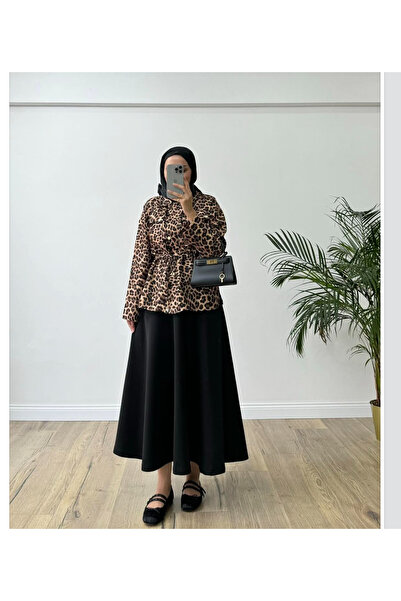 Meri fustă musulmană lungă de damă neagră din pânză scuba