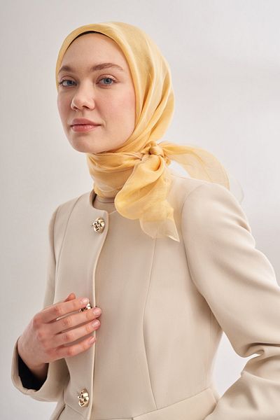 ARMANDA 30% Silk Double Layer Tulle Scarf - Beige-Dore