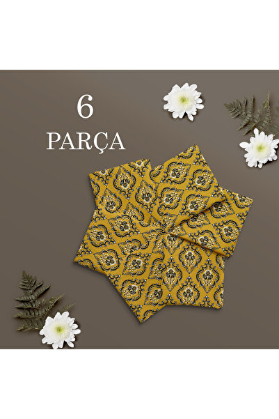 ARS DT 6'lı  Sarı Desenli Servis Sunum Peçetesi Kumaş Şık Görünümlü Dekoratif