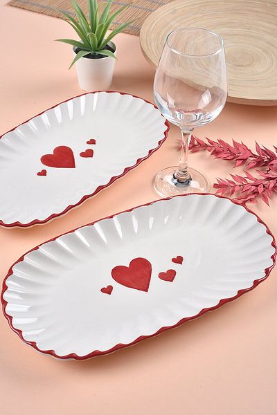 ŞURA MUTFAK قطعتان من طبق تقديم سلسلة Love وأطباق كاياك مقاس 29 × 16 سم على شكل قلب