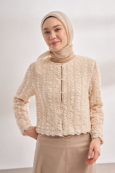ARMANDA Beige-Stone Colored 30% Silk Double Layer Tulle Scarf