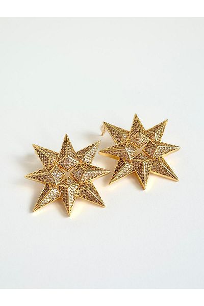 ı feel free more then ever that moment Zircon Stone Big Star Earrings-Gold