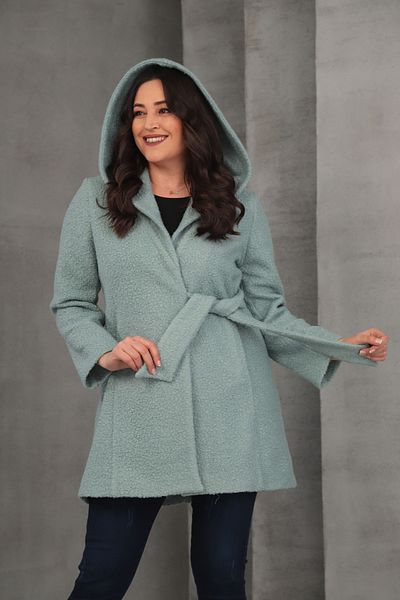 Mezure Side Tie Hooded Boucle Coat Plus Size