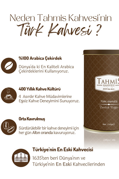 Tahmis Türk Kahvesi Orta Kavrulmuş 250 gr Teneke Kutu 1635'ten Beri