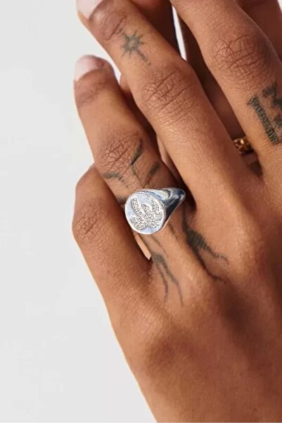 PRVT Silver Color Palm Tree Figured Adjustable Ring with Stone Detail