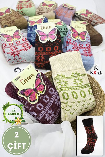 KRAL SOCKS Women's Double Winter Towel and Wool Socks Set - Bamboo + Wool Autumn Series