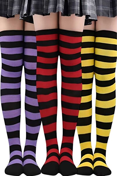 Trenderrs Women's Thick Stripe 3-Piece Knee High Socks