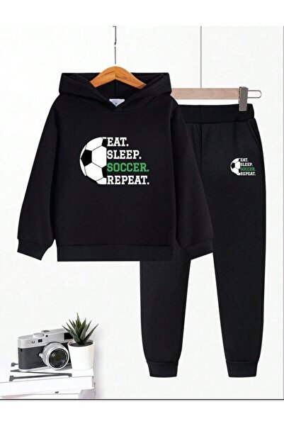 RENNA KİDS Σετ φόρμας για αγόρια με φούτερ με κουκούλα και στάμπα με μπάλα πο...