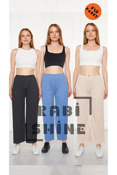 Rabi Shine Black Indigo Cream - Pantaloni de trening confortabili din velur din 3 piese, îmbrăcăminte casual pentru acasă