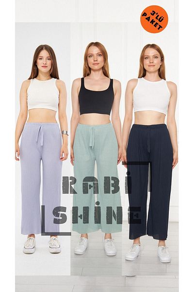 Rabi Shine Aqua Green and Navy Blue 3 τμχ Κοτλέ άνετο φούτερ χρωμίου - Casual ρούχα για το σπίτι