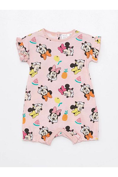 LC Waikiki Lcw Baby Pink Crew Neck Short Sleeve Minnie Mouse Printed Baby Girl Romper