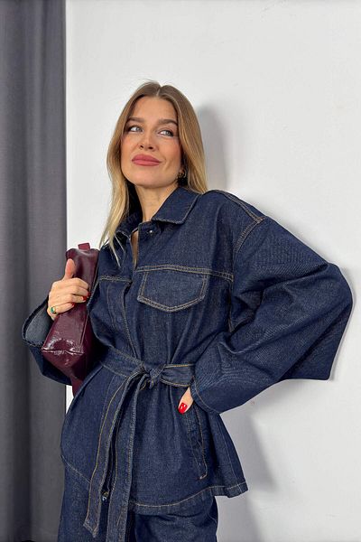 Sue Store Σετ τζιν Navy Blue Jacket και παντελόνι