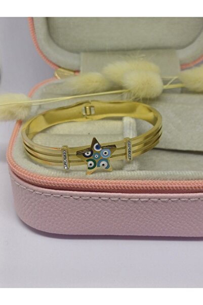 nilüfer takı tasarım yıldız üzeri nazar desenli 316L paslanmaz çelik kelepçe