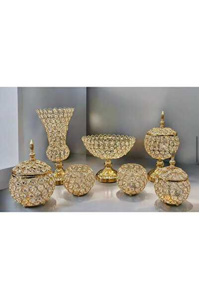 Genel Markalar 7 Parça Gold Cam Taşlı Salon Aksesuar Seti