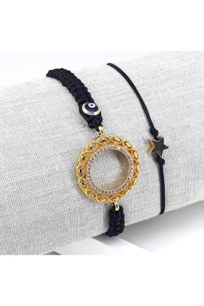 PİNA HEDİYELİK AKSESUAR MAKROME BİLEKLİK ÇEYREK ALTIN UYUMLU NAZAR BONCUKLU Y...