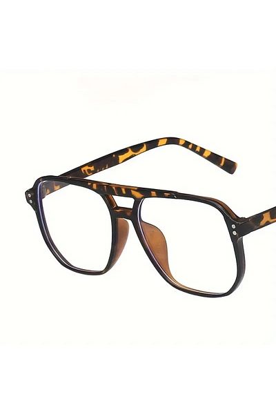 İthal Square Round Full Rim Leopard Printed Blue Light Protection Glasses