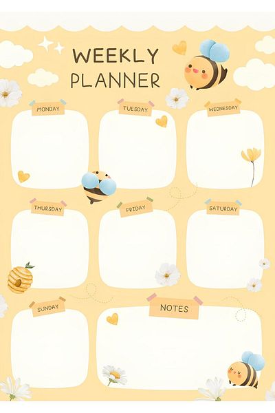 Rana İkra Art Bee Themed Weekly Planner Note Sheet (25 Pieces) (A4)