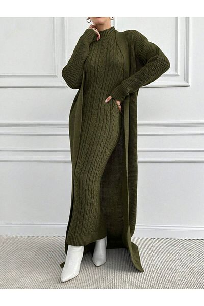 LOBOLIC Thick Knitwear Cardigan Dress - Double Knitwear Suit - Cardigan Suit with Knitwear Skirt