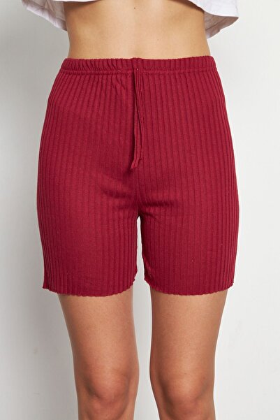 Oyga Claret Red Corduroy Γυναικεία Sleepwear Bottoms - Casual άνετα σορτς