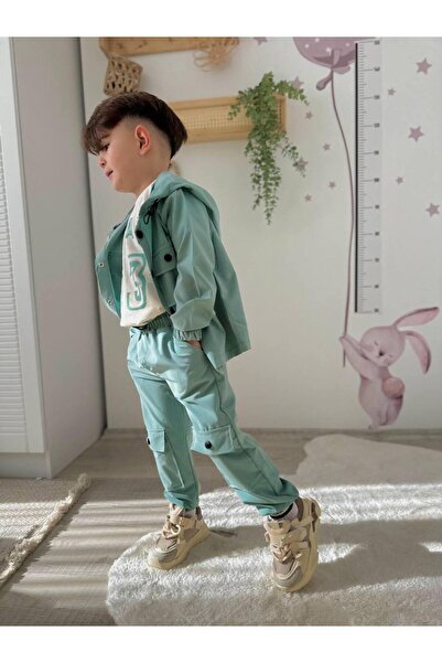 Prime Butik Green Colored Parachute Fabric Boys 3 Pieces Suit