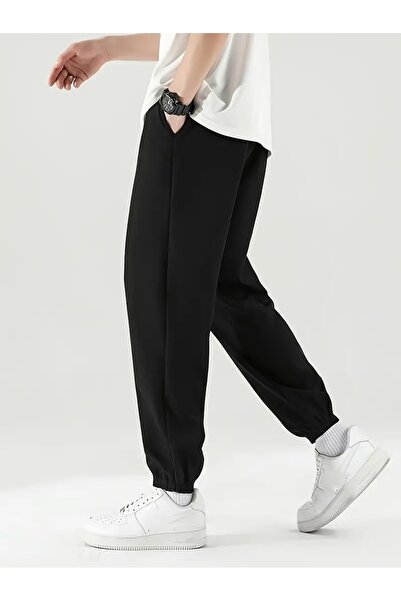 CAONNES Pantaloni de jogging negri pentru bărbați cu talie înaltă - ținută ca...