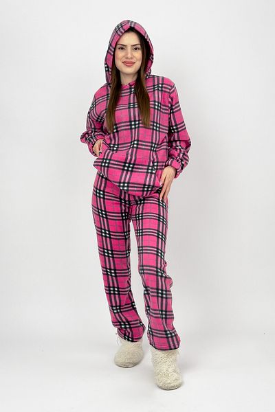 Betimoda Women's Winter Fleece Bottom-Top Elastic Waist Hooded Pajamas Set Fuchsia Square