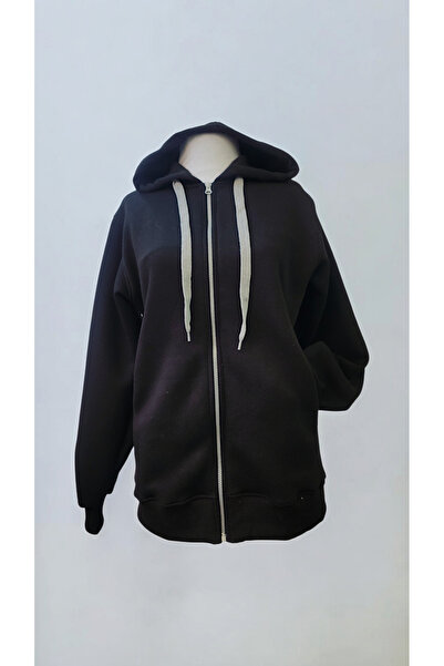 AHMERA سترة شتوية سوداء بغطاء للرأس وسحاب للجنسين مع جيب مخفي