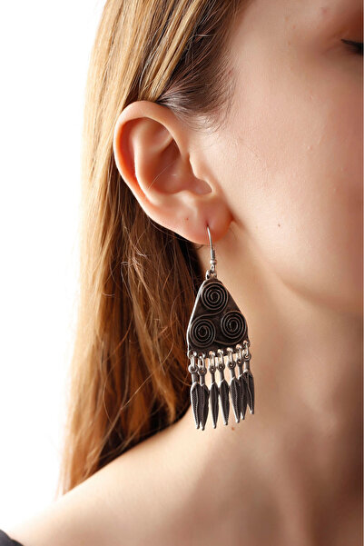 MATYA JEWELERY Matya Antik Gümüş Kaplama Geometrik Sallantılı Küpe