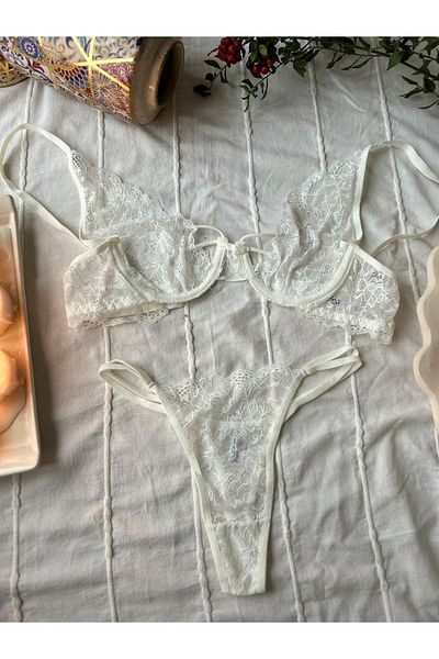 MAYA LİNGERİE White Women's Lingerie Set - Underwire and Lace Rope Detail